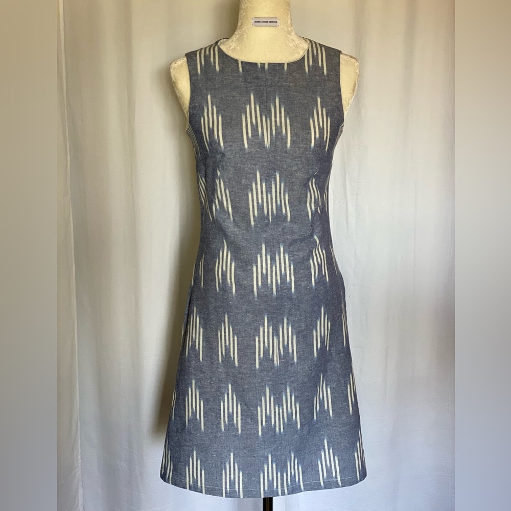 Blue and white print dress